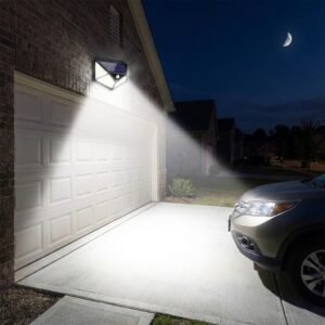 Lampă Solară cu Senzor de Mișcare – 100 LED, 600 Lumen, Unghi 270°, Rezistentă la Ploaie și Ninsoare, Baterie 1800mAh, Iluminare Curte, Terasă și Garaj