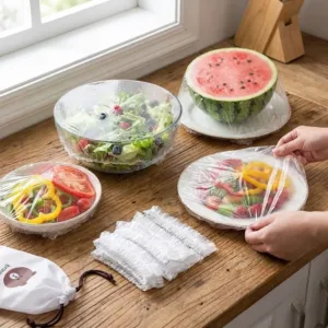 Set 100 Capace Elastice Reutilizabile pentru Vase – Etanșare Universală 8–20 cm, Păstrare Prospețime, Polietilenă Sigură (BPA-free) și Design Flexibil: Soluția Eco-Friendly și Practică pentru Bucătărie și Picnic