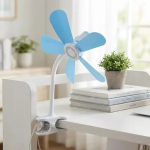 Ventilator de Birou cu Clemă Zola – 360° Rotire, 180° Înclinare, Putere 8W, 5 Lame Eficiente, Comutator pe Cablu și Design Compact: Răcorire Personalizată și Economie de Spațiu pentru Birou sau Acasă