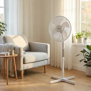 Ventilator de Podea cu 5 Elice – 3 Viteze, Oscilație Reglabilă, Plasă de Protecție Densă și Design Stabil: Răcorire Puternică, Flux de Aer Uniform și Confort Termic pentru Acasă sau Birou