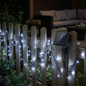 Instalație LED Solară pentru Exterior: 12 m, 100 LED Alb Rece, 8 Moduri de Iluminare și Panou Solar Inclus – Economie de Energie și Atmosferă Magică