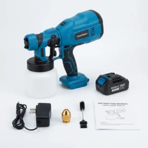 Pistol de Vopsit Profesional cu 2 Acumulatori 48V – Rezervor 800 mL, Debit 650 mL/min, Duză 1.8 mm și Trusă de Depozitare: Performanță Fără Cabluri și Finisaje Impecabile