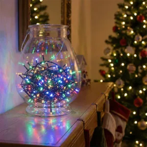 Pachet 2x Instalație de Crăciun Liniară Model 6027 – Total 200 m, 2000 LED-uri Alb Cald, Funcție Flash, Cablu Alb și Protecție la Apă: Magia Sărbătorilor la Scară Monumentală