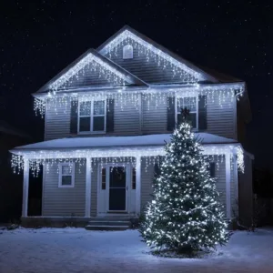 Set 2 Instalații Franjuri Alb Rece pentru Crăciun: Total 26 m, Perdea Luminoasă Interconectabilă, Design „Turturi” și Montaj în Serie – Eleganță și Strălucire de Iarnă