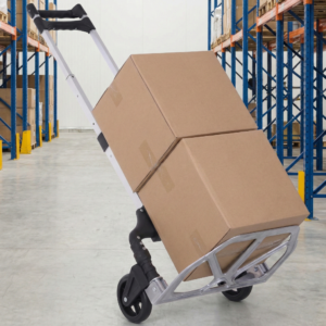 Cărucior Marfă Pliabil din Aluminiu – Capacitate 70 kg, Greutate 7.9 kg, Roți Pline, Platformă și Mâner Pliabile, Ideal pentru Depozit