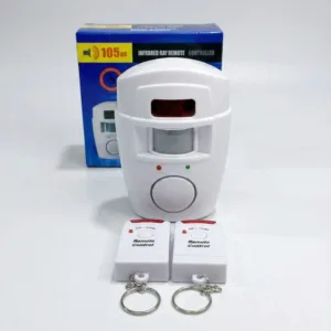 Alarmă Wireless cu Senzor PIR și 2 Telecomenzi – Sirenă 105 dB, Detecție Mișcare 5–7 m, Unghi 110°, Temporizator și Montaj Fără Cabluri: Securitate Instantanee pentru Casă, Garaj sau Magazin