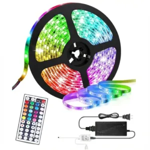 Banda LED RGB 5m 5050 cu Telecomandă – Lumini Ambientale Personalizabile, Reglabile, Consum Redus de Energie și Instalare Autoadezivă: Atmosferă Magică și Design Modern pentru Casă, Birou sau Petreceri