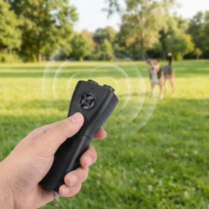 Aparat cu Ultrasunete pentru Dresaj și Alungare Câini Agresivi – Rază 12 m, 130 dB, Lanternă LED, Portabil