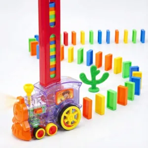 Set Trenuleț Electric cu 60 Piese Domino: Joc Interactiv, Educativ și Creativ cu Lumini și Sunete