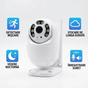 Cameră de Supraveghere Video Exterioară WiFi 4K – IP66 Rezistentă la Apă, Viziune Nocturnă Panoramică 360°, Audio Bidirecțional și Urmărire Mișcare Inteligentă