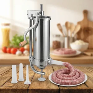 Mașină de Fabricat Cârnați Verticală 2,5 kg – Inox Premium, 4 Pâlnii Interschimbabile și Disc de Etanșare: Preparate Tradiționale Impecabile la Tine Acasă