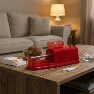 Aparat Electric de Făcut Țigarete (Injector Tutun) – Reglaj Densitate 4 Trepte, Portabil, Adaptor 220V Inclus, Roșu