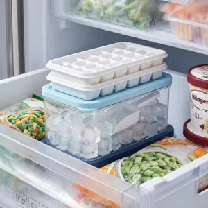 Tavă pentru Cuburi de Gheață ICEMATE: 2 Straturi, Capac Etanș Anti-Vărsare și Preparare Igienică – Cuburi Perfecte în Orice Moment