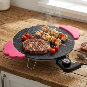 Grătar Electric Coreean SIKS cu Plită Japoneză Antiaderentă, 27,5 cm – Gătire Sănătoasă Fără Ulei, Aluminiu Premium, Uniformizare Căldură și Design Modern: Experiența Culinara Asiatică Direct în Casa Ta