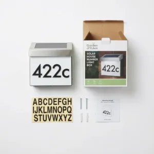 Număr de Casă din Inox cu Iluminare LED – Vizibilitate Nocturnă Automată, Oțel Inoxidabil Premium, Rezistență la Intemperii și Set Complet de Cifre și Litere: Eleganță, Siguranță și Funcționalitate Modernă pentru Fațada Ta