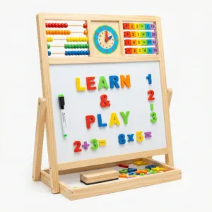 Tabla Desen Multifuncțională pentru Copii – Set Educativ cu Tabla Neagră și Magnetică, Abac, Ceas cu Limbi Mobile și Hexagoane Matematice