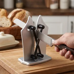 Ascuțitor Manual Profesional pentru Cuțite și Foarfeci – Lame din Oțel Inoxidabil, Design cu Brațe Independente, Compatibil cu Lame Netede și Zimțate, Dimensiune 16x12x7.5 cm