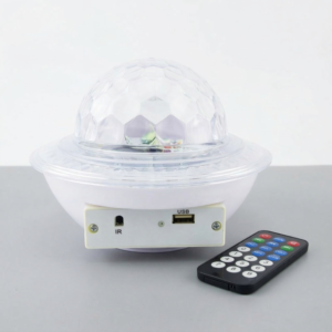 Glob Disco cu LED RGB Bluetooth și MP3 Player – Proiector Lumini UFO Crystal Magic Ball, Difuzoare Integrate, Telecomandă și Slot USB, Efecte Sincronizate cu Muzica