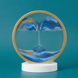 Clepsidră Decorativă cu Nisip Mișcător 3D – 18 cm, Sticlă Transparentă fără Plumb, Efect Relaxant și Antistres, Peisaj Dinamic în Mișcare, Ideală pentru Birou sau Cadou