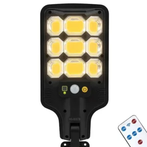 Lampă Stradală Solară Modernă HS-8037B – Iluminare Puternică COB, 9 LED-uri, Senzor Mișcare și Fotosensibil, Baterie 1200 mAh, Telecomandă, Rezistentă la Intemperii