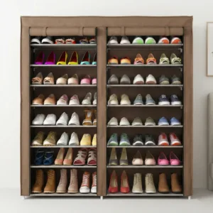 Pantofar Mobil Textil cu 12 Rafturi – Organizator Încălțăminte cu Husă și Fermoar, Protecție Împotriva Prafului, Ideal pentru Hol și Dressing