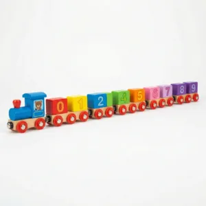 Tren Magnetic din Lemn cu Numere – Jucărie Educativă pentru Copii, Dezvoltă Motricitatea, Imaginația și Logica, Siguranță Europeană